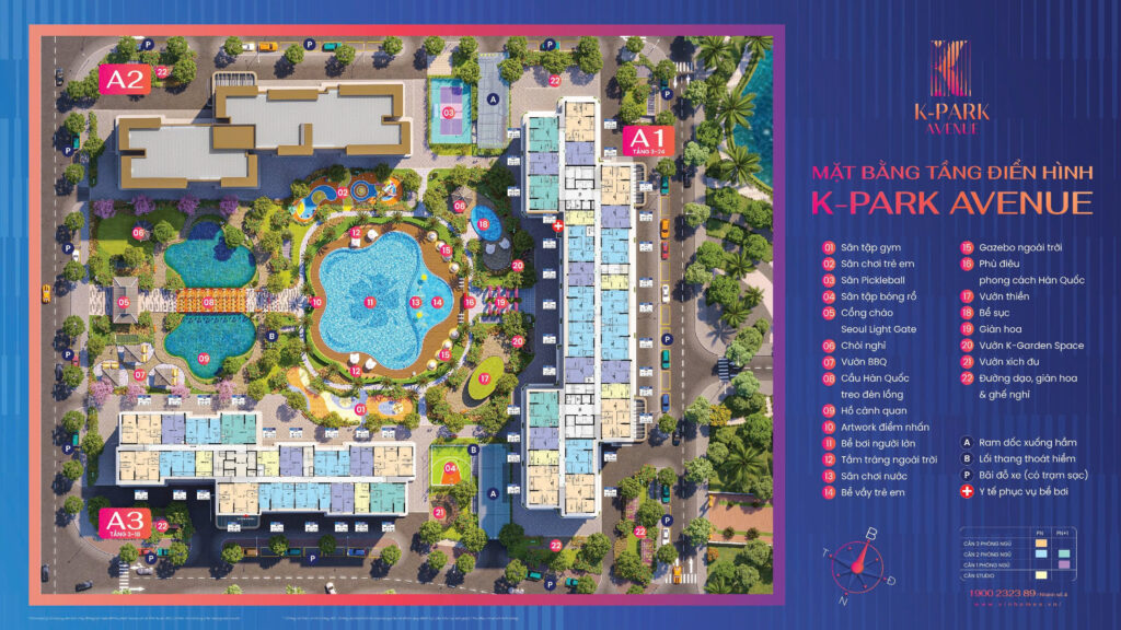 Mặt bằng tầng căn hộ điển hình tòa A1 và A3 phân khu K Park